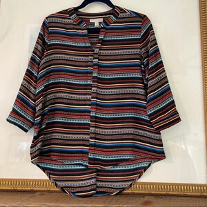 Dana Buchanan 3/4 Sleeve‎ Striped Blouse Top Shirt